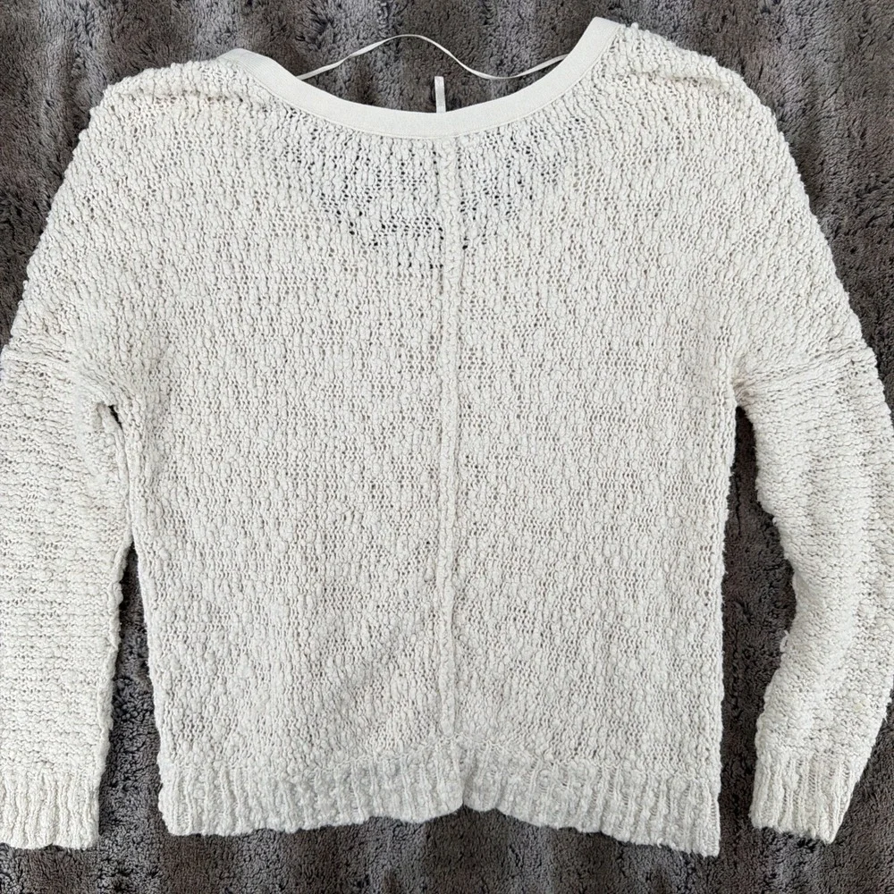 Free People Sweater Cream Ivory V Neck Chunky Knit Sweater Top Y2K Boho